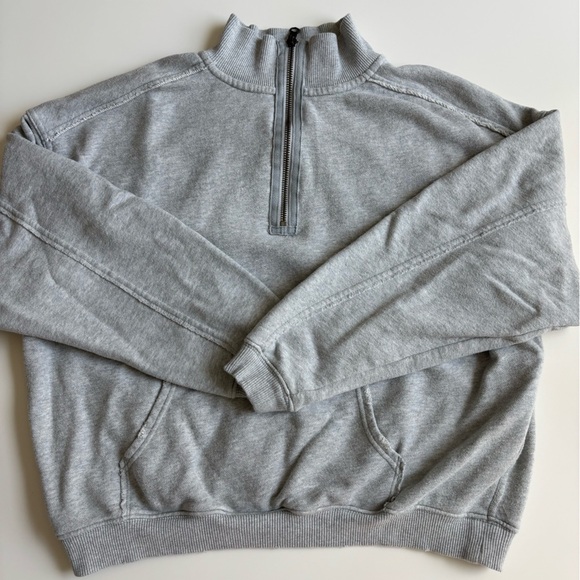 aerie Tops - Aerie Womens Gray Cropped Quarter Zip Long Sleeve Sweatshirt with Pocket Size Sm